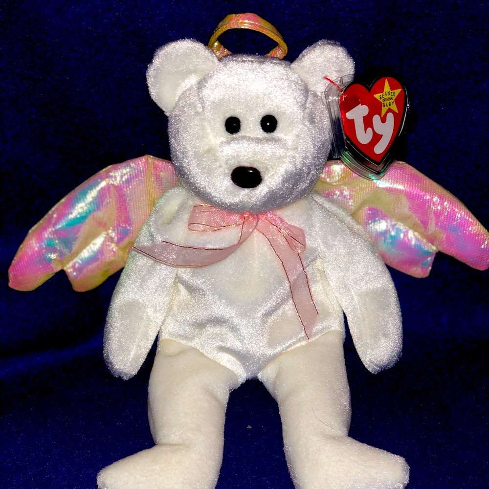 TY Beanie Halo Angel Bear with Gold Wings
